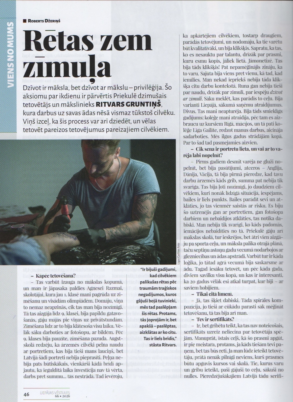 Intervijas ar Ritvaru Gruntiņu pirmā lappuse žurnālā Liepājas Vēstules