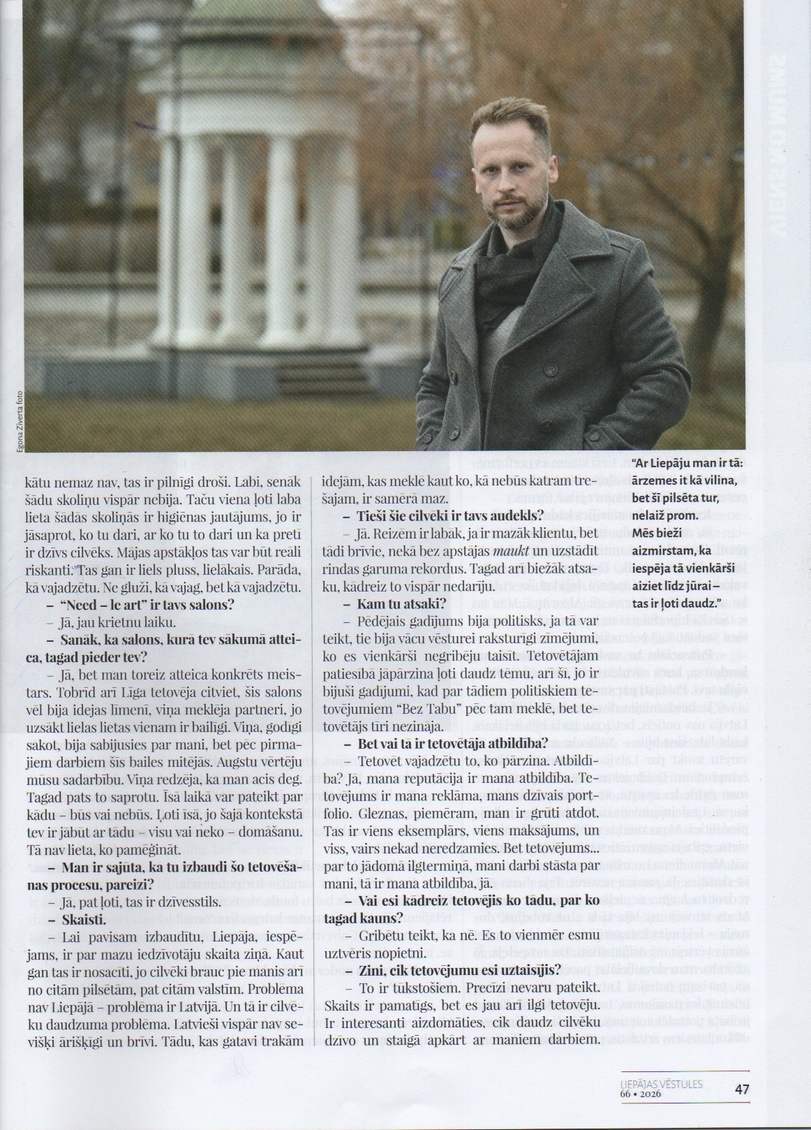 Intervijas ar Ritvaru Gruntiņu otrā lappuse žurnālā Liepājas Vēstules